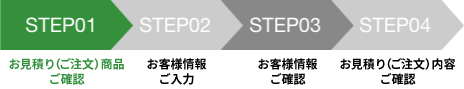 STEP01お見積り（ご注文）商品確認 STEP02お客様情報ご入力 STEP03お客様情報ご確認 STEP04お見積り（ご注文）内容ご確認